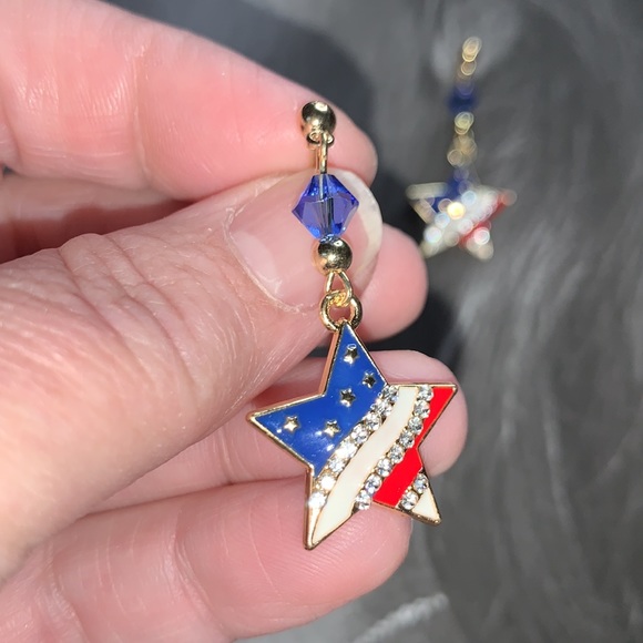Star American Flag Pendant Red White and Blue Dangles From Stud with Blue Czech - Picture 3 of 12